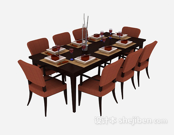 美式简约餐桌餐椅3d模型下载