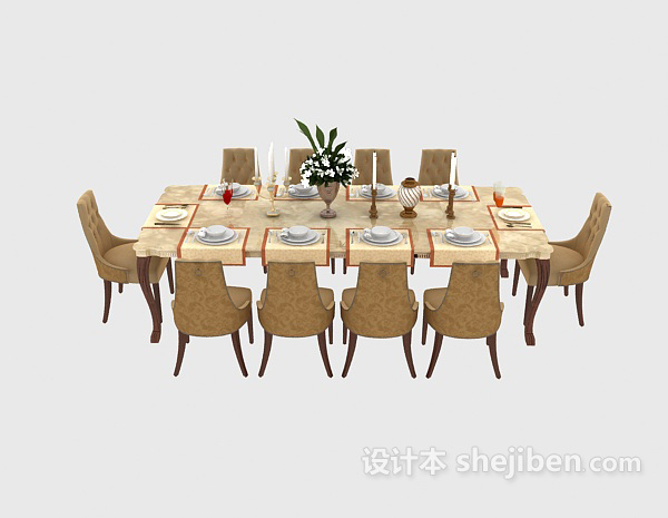 地中海风格地中海式餐桌餐椅3d模型下载