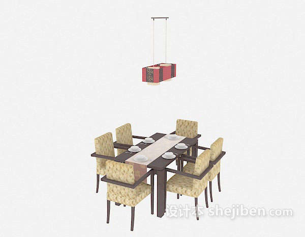 现代家庭实木餐桌3d模型下载