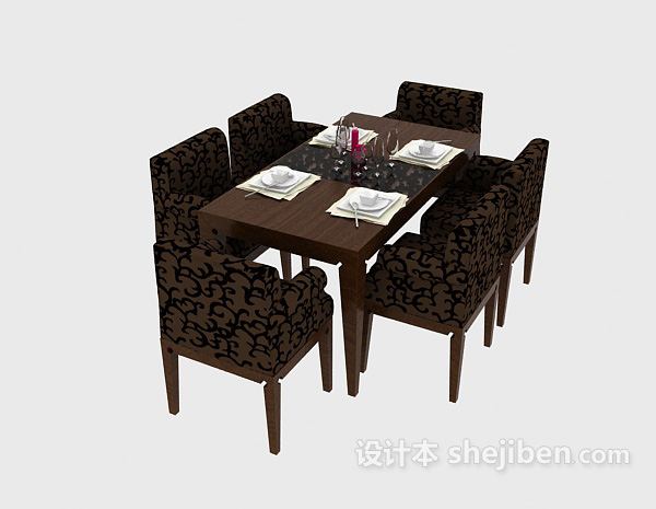 中式风格中式家居餐桌餐椅3d模型下载