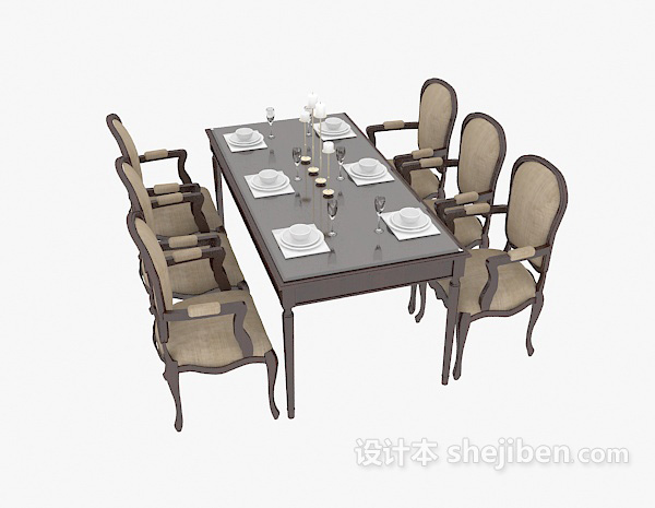 欧式家居餐桌餐椅3d模型下载