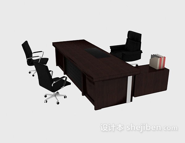 棕色实木办公桌椅3d模型下载