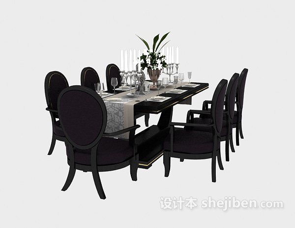 免费黑色美式桌椅组合3d模型下载