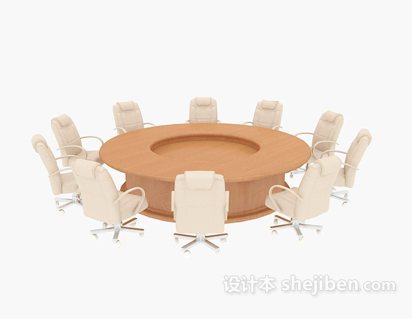 现代风格圆形会议桌椅组合3d模型下载