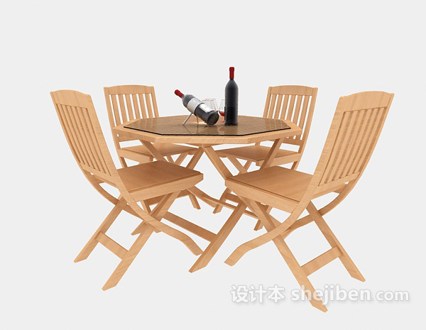 免费田园简约餐桌椅3d模型下载