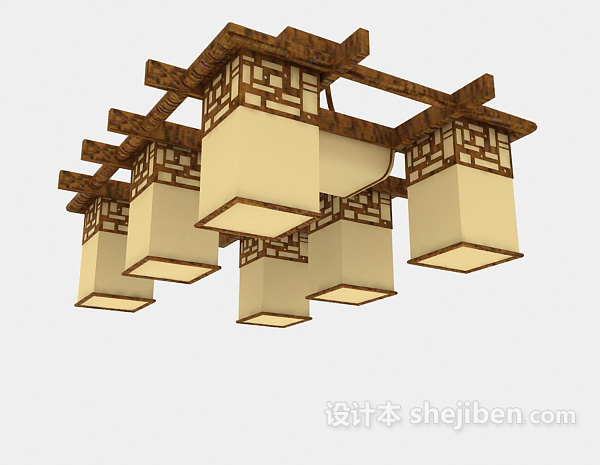 中式棕色吊灯3d模型下载