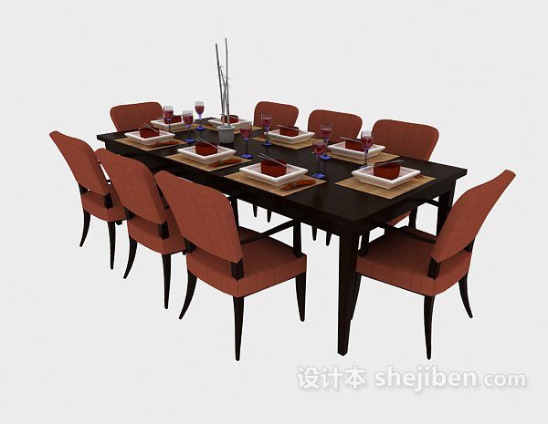 免费简约木质餐桌餐椅3d模型下载