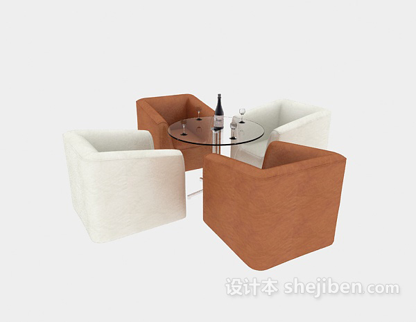 免费单人沙发、茶几组合3d模型下载