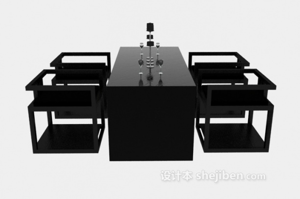 中式风格中式黑色餐桌椅3d模型下载