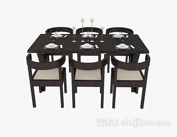 中式六人餐桌3d模型下载