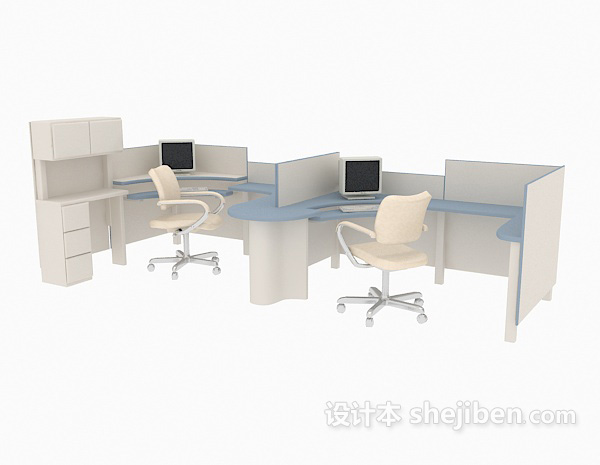 免费小隔间办公桌3d模型下载