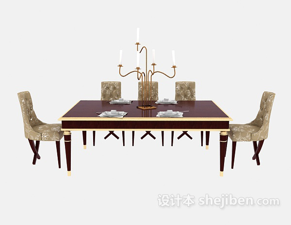 其它美式实木餐桌餐椅3d模型下载
