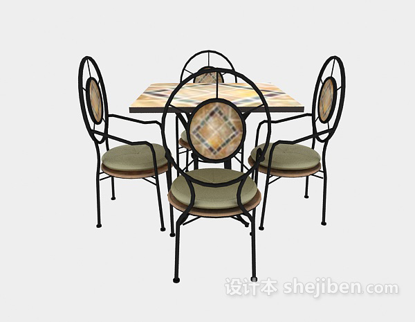 地中海风格棕色餐厅桌椅3d模型下载