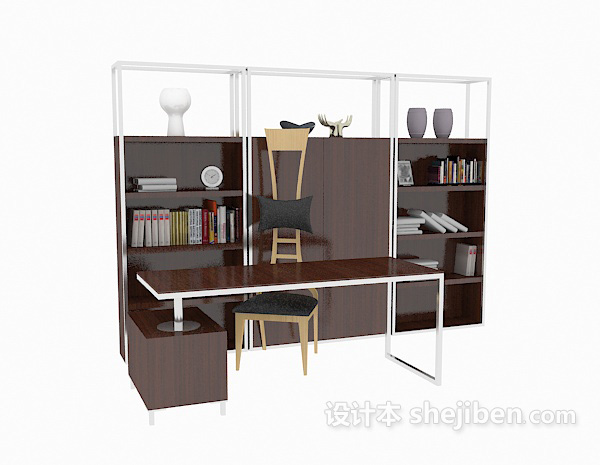 免费现代书桌、书柜3d模型下载