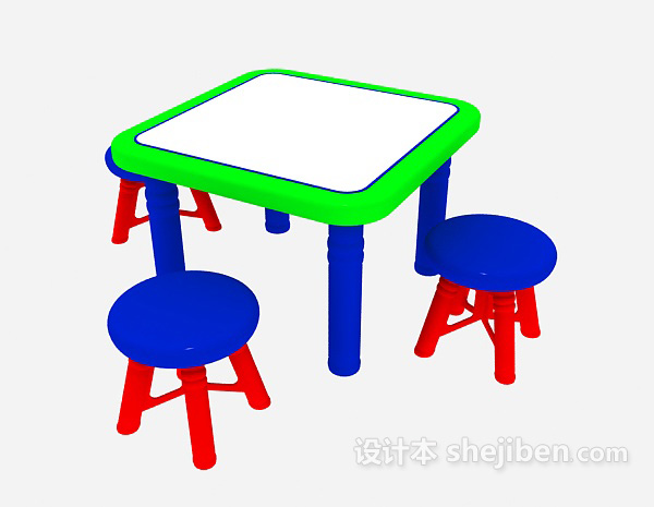 现代风格彩色儿童桌椅3d模型下载