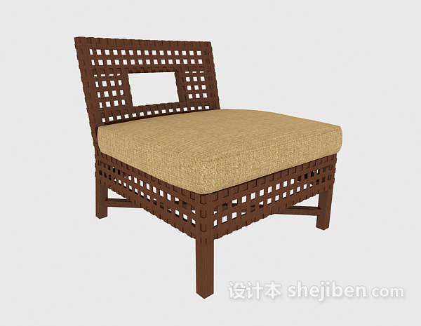 中式棕色休闲椅3d模型下载