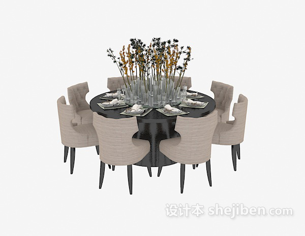 其它美式圆形餐桌椅3d模型下载