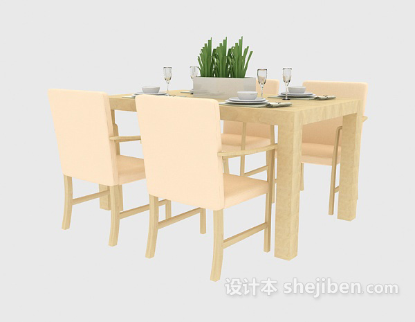 免费实木餐桌和餐椅3d模型下载