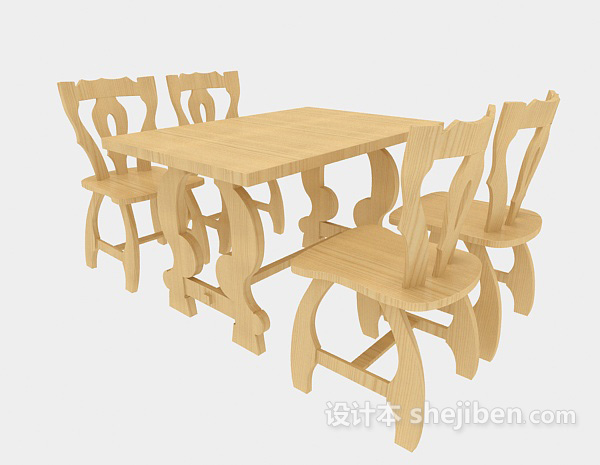 实木桌椅组合3d模型下载