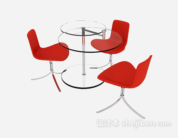 红色时尚简约桌椅3d模型下载