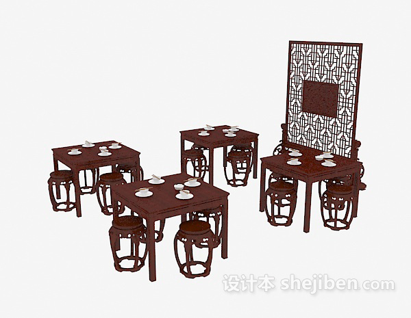 免费中式红木桌椅组合3d模型下载