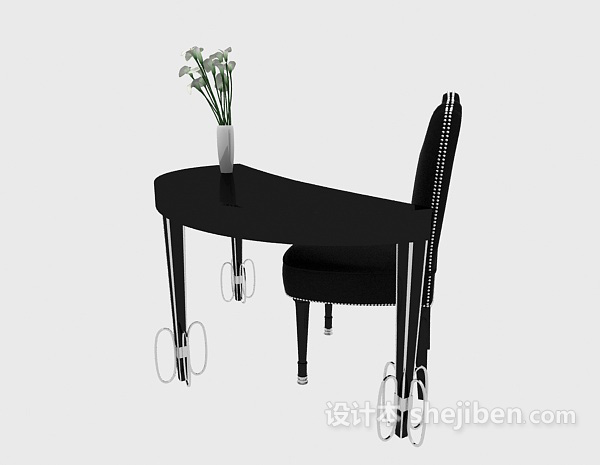 其它美式黑色桌椅组合3d模型下载