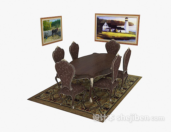 欧式豪华餐桌椅3d模型下载