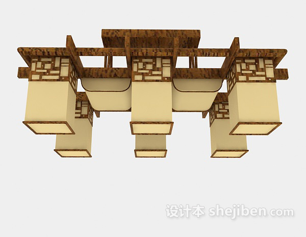 中式风格中式棕色吊灯3d模型下载