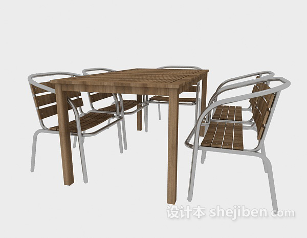 免费田园实木桌椅组合3d模型下载
