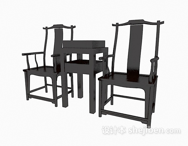 免费中式高背椅、边桌3d模型下载
