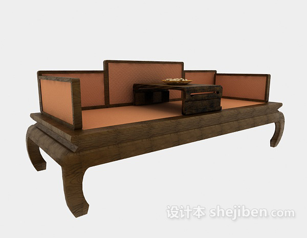 中式双人实木沙发3d模型下载