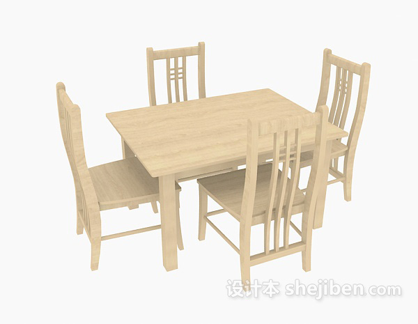 免费四人家居桌椅组合3d模型下载