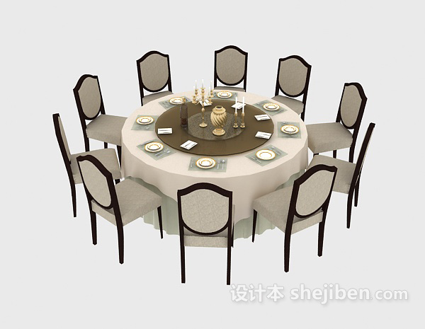 东南亚风格酒店餐桌餐椅3d模型下载