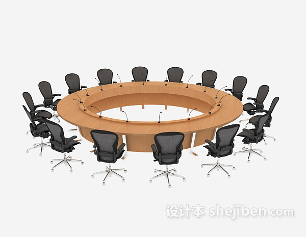 免费大型圆形会议桌椅3d模型下载