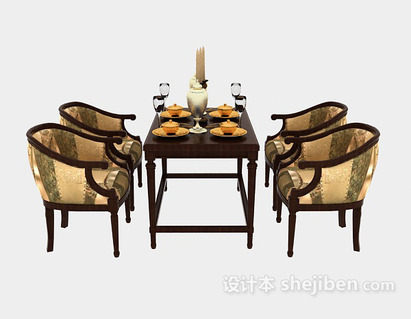 欧式风格实木豪华餐桌椅3d模型下载