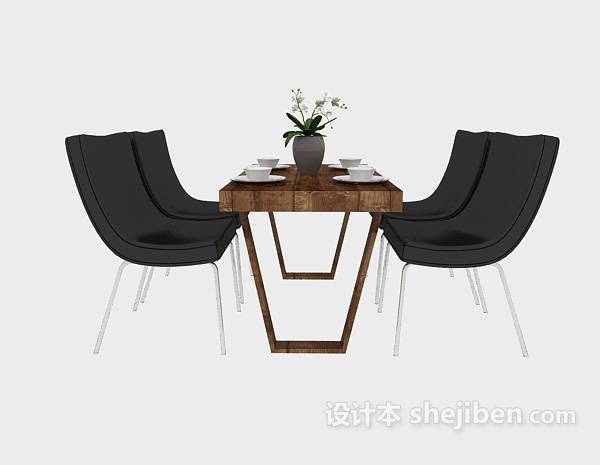 东南亚风格四人餐桌椅组合3d模型下载