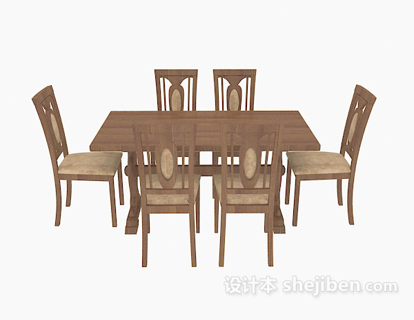 田园实木桌椅3d模型下载