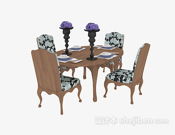 家居聚会餐桌椅3d模型下载