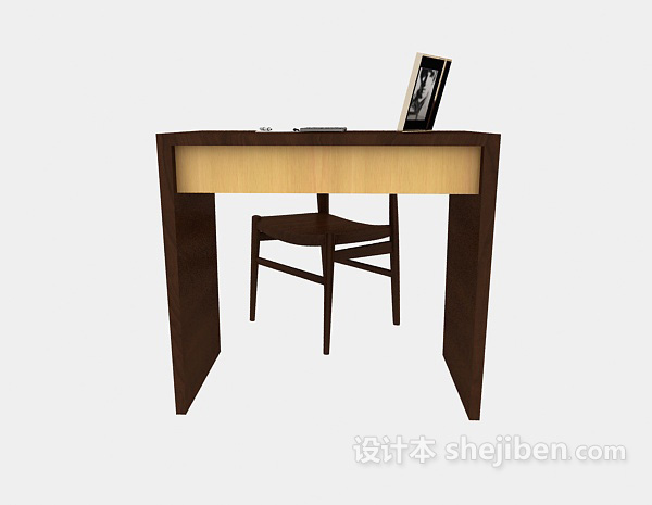 美式实木书桌3d模型下载