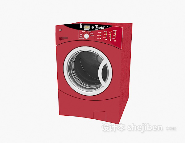 免费红色滚筒洗衣机3d模型下载