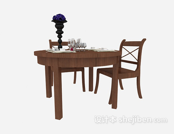 田园风格田园实木餐桌椅3d模型下载
