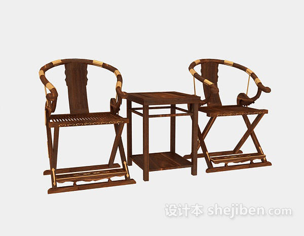 免费中式传统实木休闲椅3d模型下载