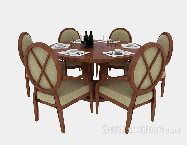 其它美式风格餐桌椅组合3d模型下载