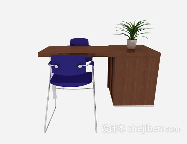 现代风格实木简约书桌椅3d模型下载
