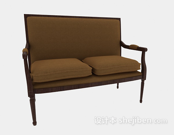 免费双人实木沙发椅3d模型下载