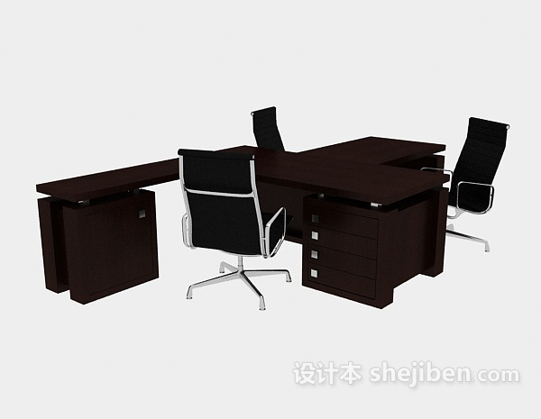 现代风格办公木质桌椅组合3d模型下载