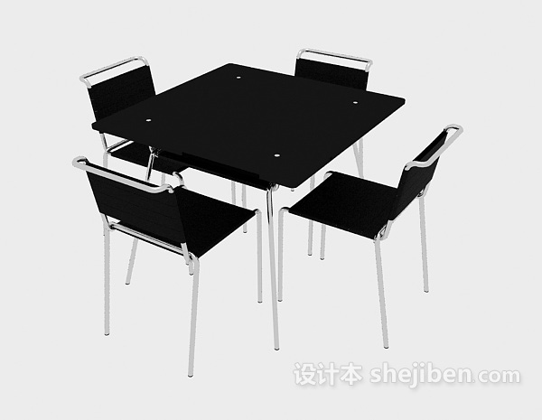 黑色现代桌椅组合3d模型下载