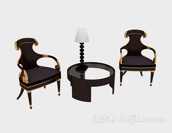 免费美式实木休闲桌椅3d模型下载