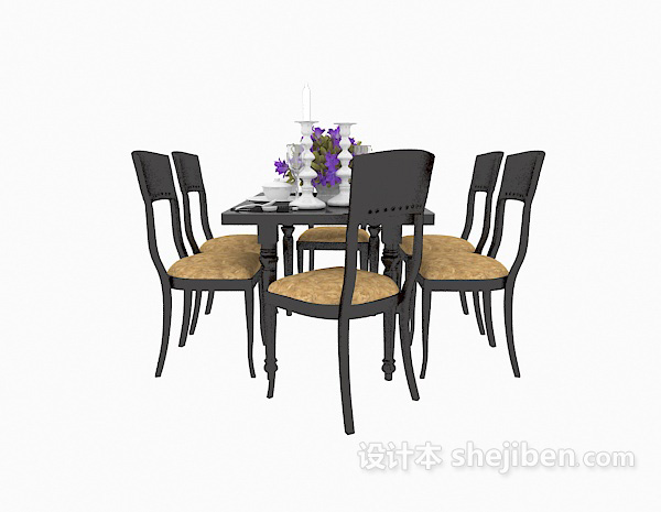 东南亚风格黑色家居餐桌3d模型下载