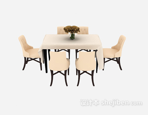 餐厅实木桌椅3d模型下载